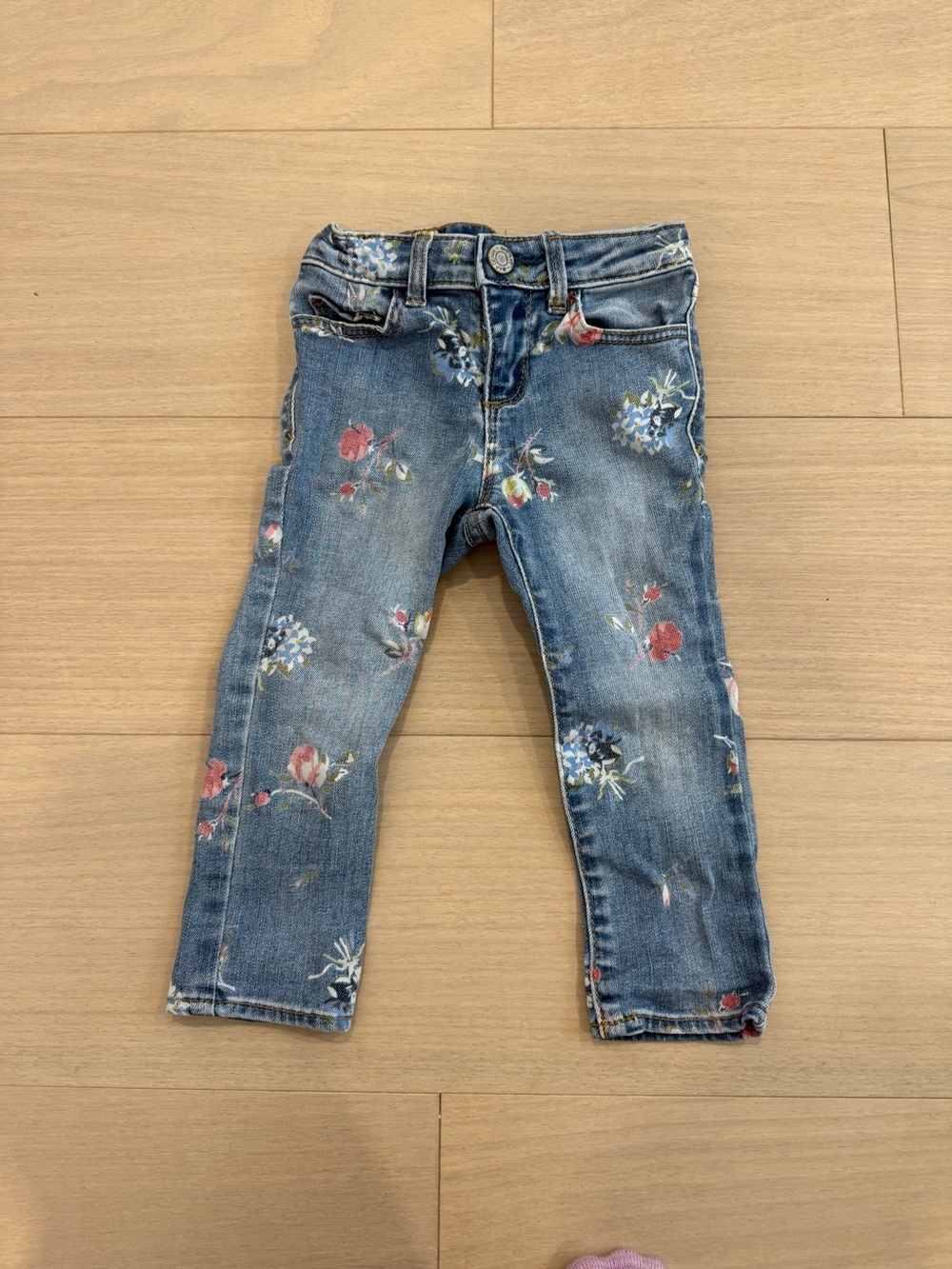 GAP Girls Denim Jeans with Pink & White Floral Print